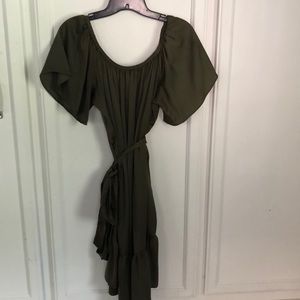 Olive peasant dress - L